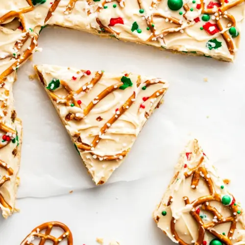 Fudgy Eggnog Pretzel Bark