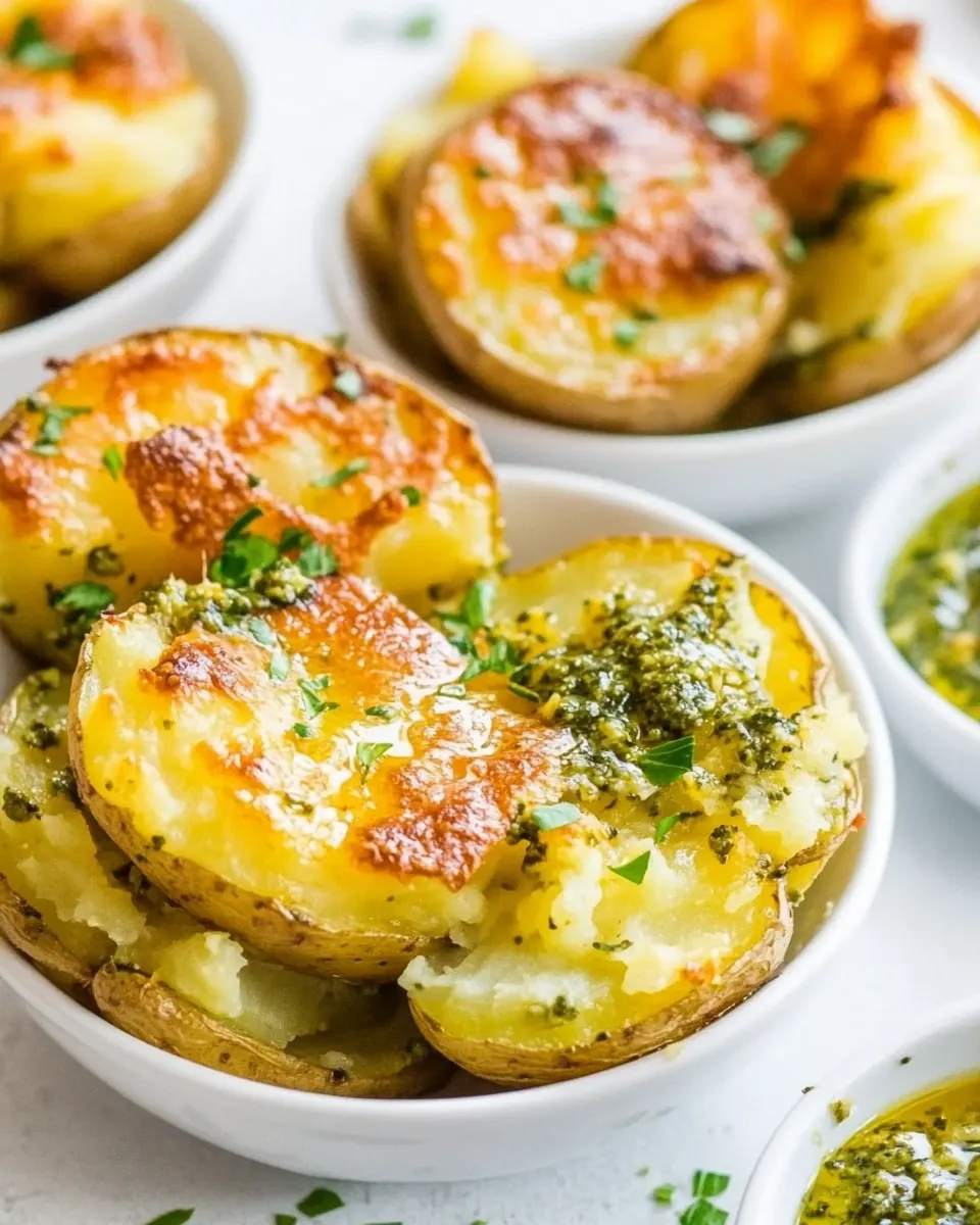 Garlic Pesto Smashed Potatoes