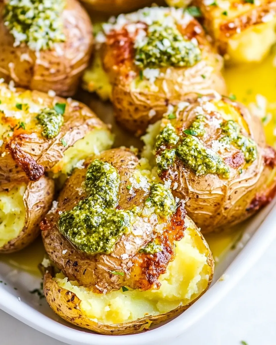 Garlic Pesto Smashed Potatoes