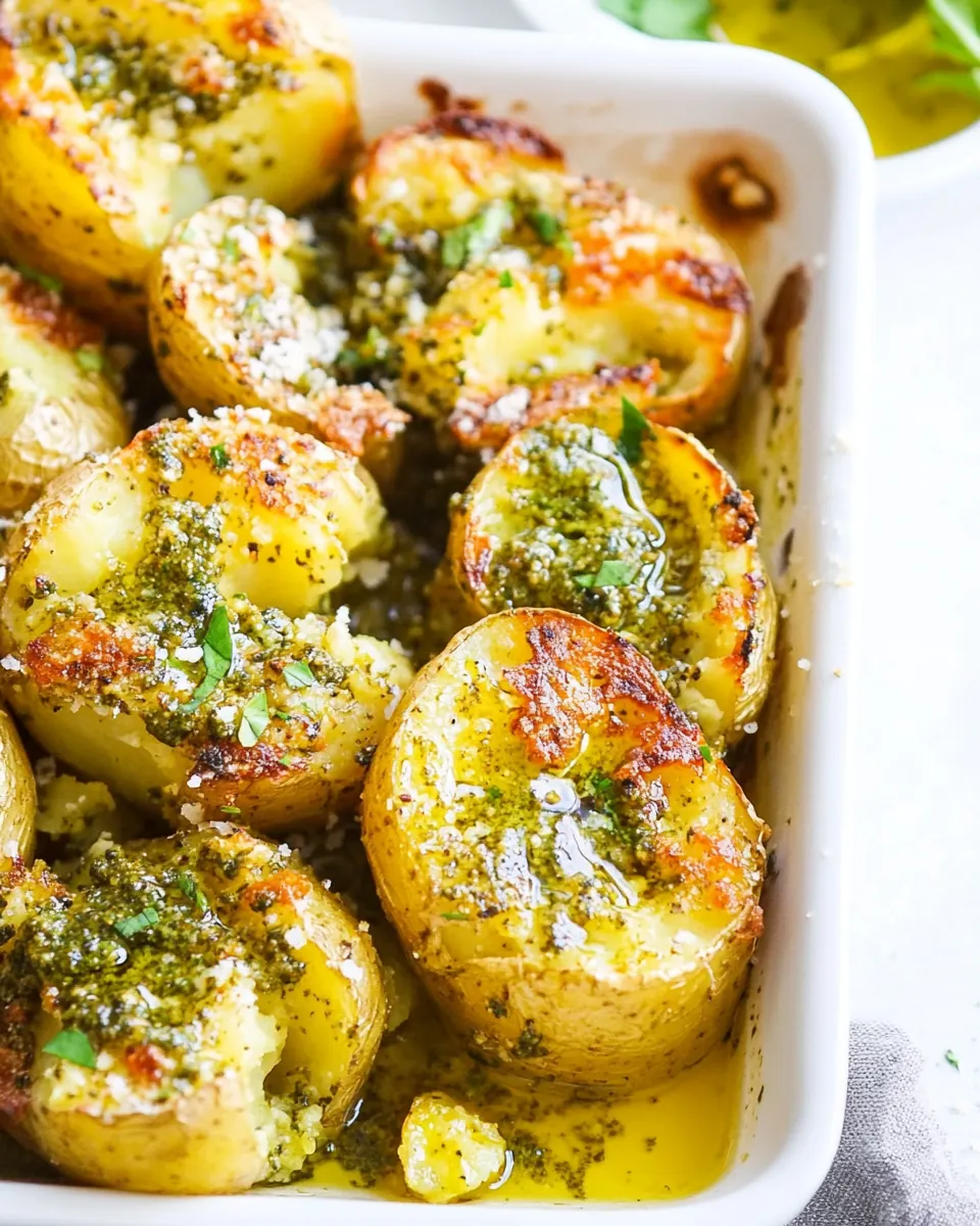 Garlic Pesto Smashed Potatoes
