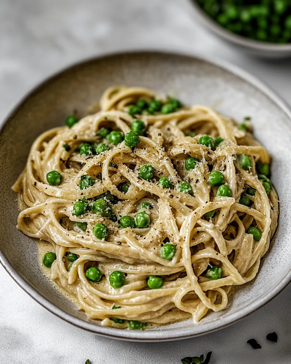 Garlicky Pea Pasta with Cream Sauce