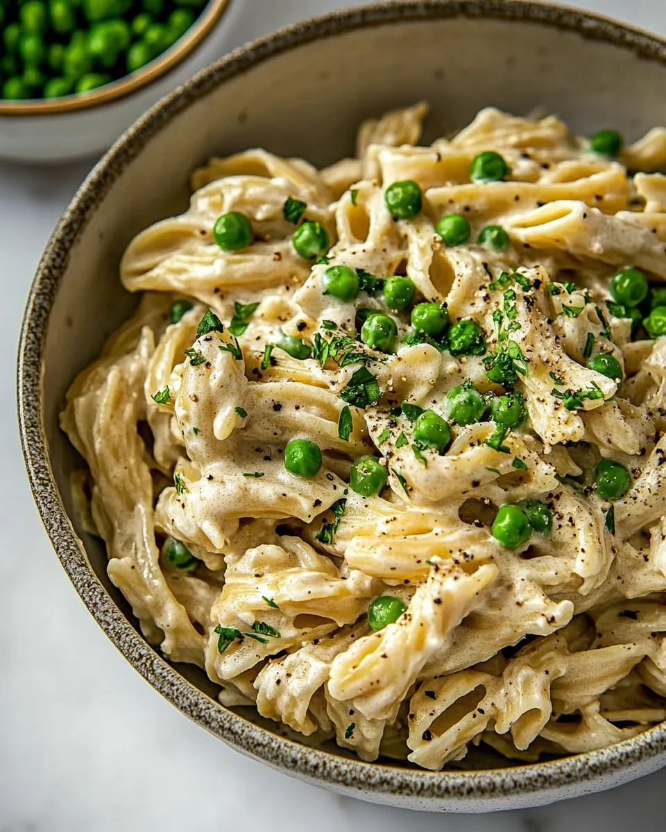 Garlicky Pea Pasta with Cream Sauce