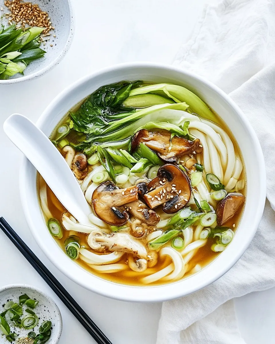 Ginger Miso Udon Noodle Soup with Roasted Mushrooms