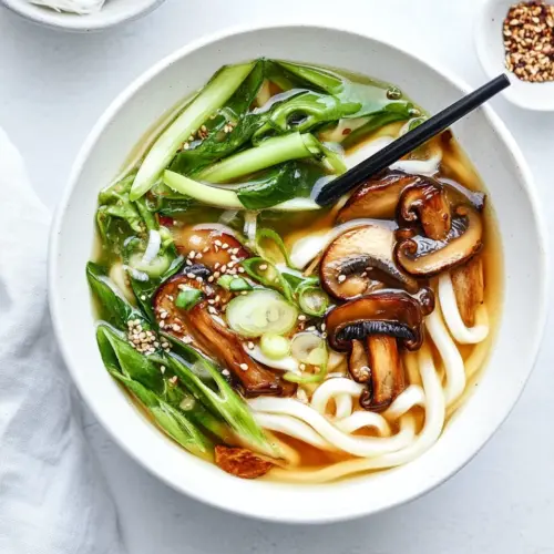 Ginger Miso Udon Noodle Soup with Roasted Mushrooms