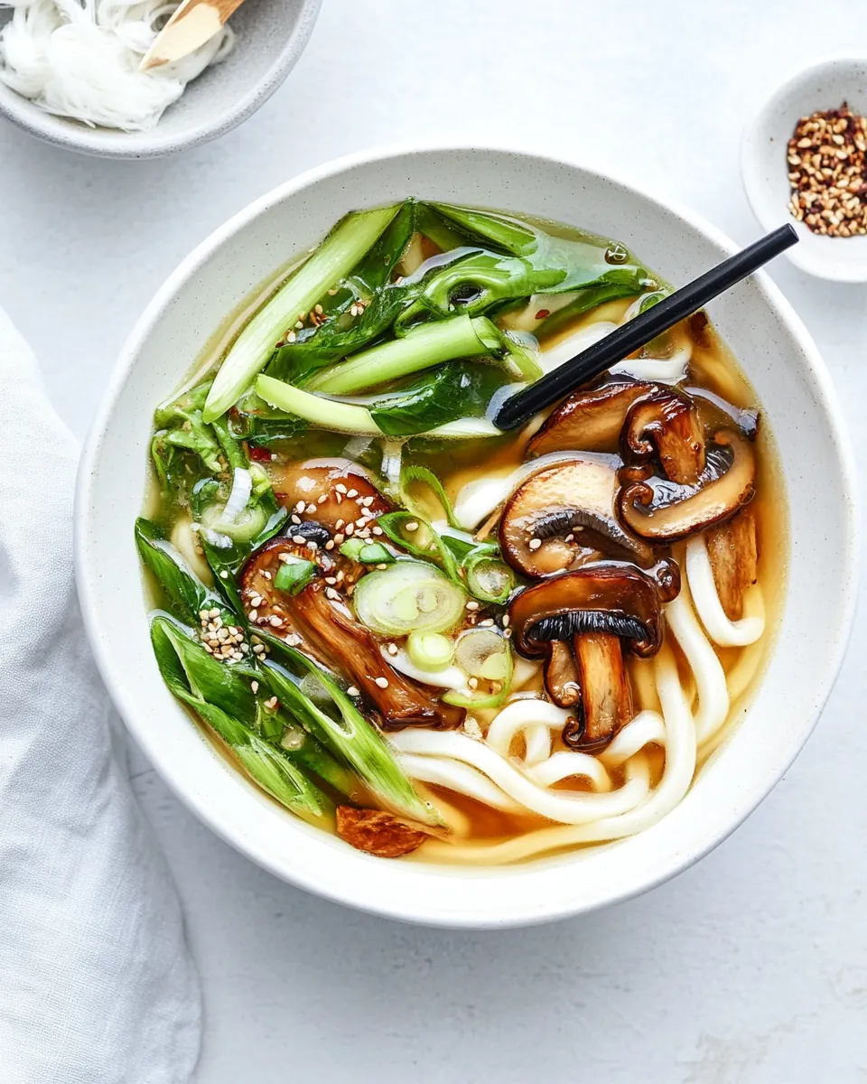 Ginger Miso Udon Noodle Soup with Roasted Mushrooms