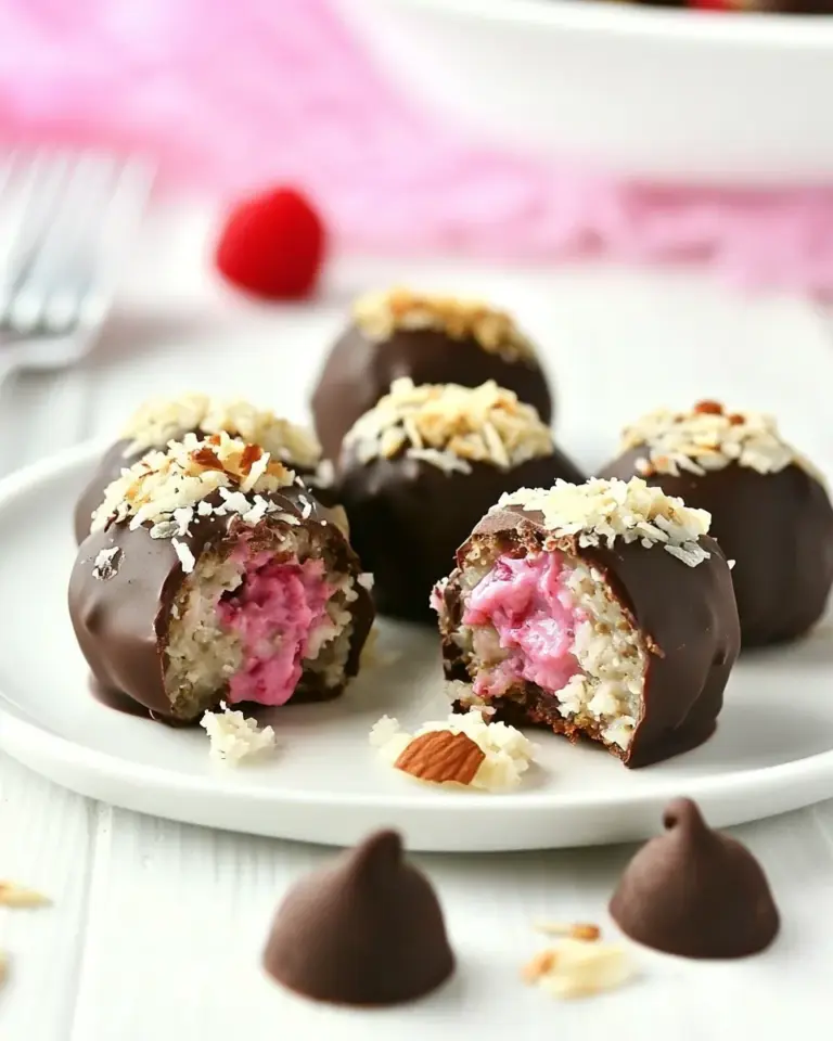 Gluten Free Cheesecake Stuffed Raspberry Coconut Quinoa Bites With Chocolate Glaze