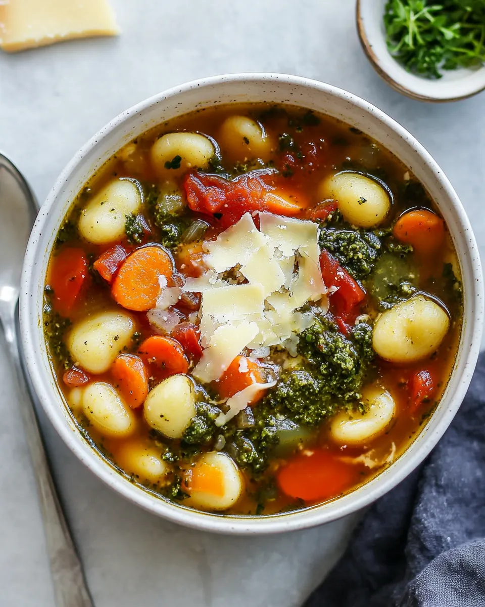 Gnocchi Vegetable Soup with Pesto and Parmesan