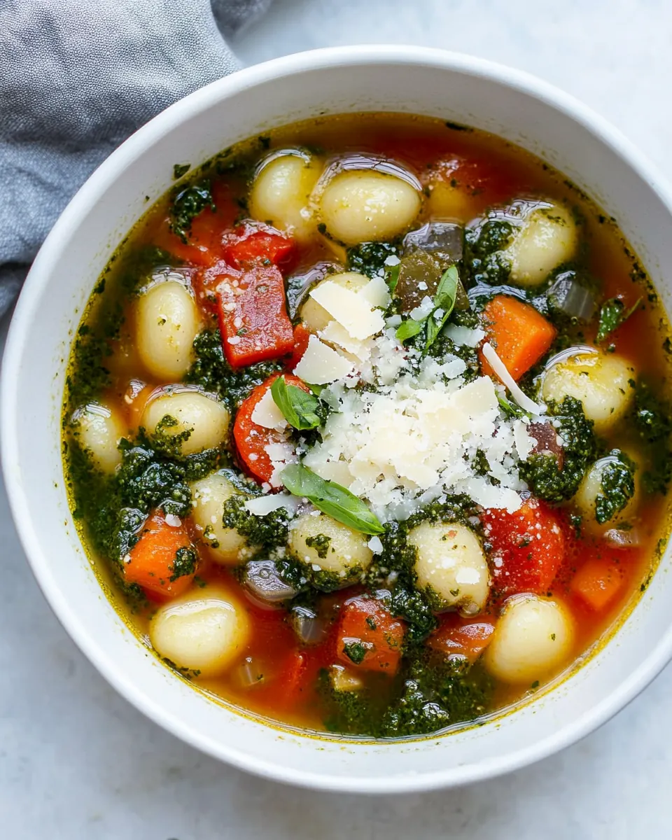 Gnocchi Vegetable Soup with Pesto and Parmesan