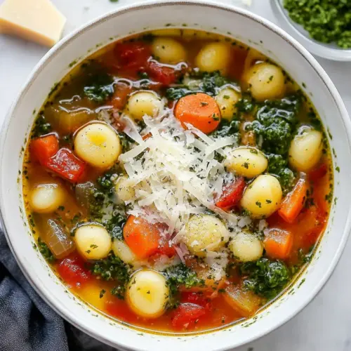 Gnocchi Vegetable Soup with Pesto and Parmesan