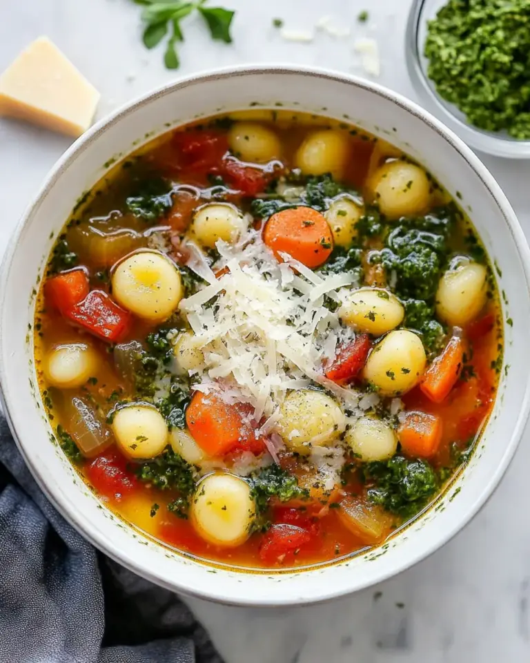 Gnocchi Vegetable Soup with Pesto and Parmesan