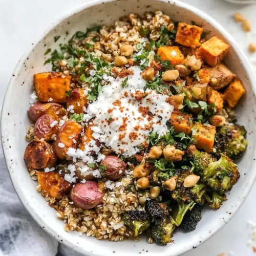 Grain Bowls with Maple Chipotle Brussels and Coconut Roasted Sweet Potatoes