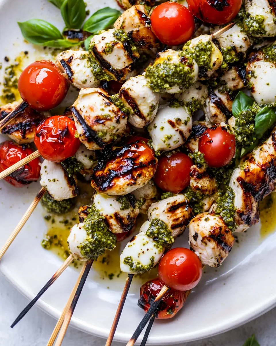 Grilled Caprese Pesto Chicken Skewers