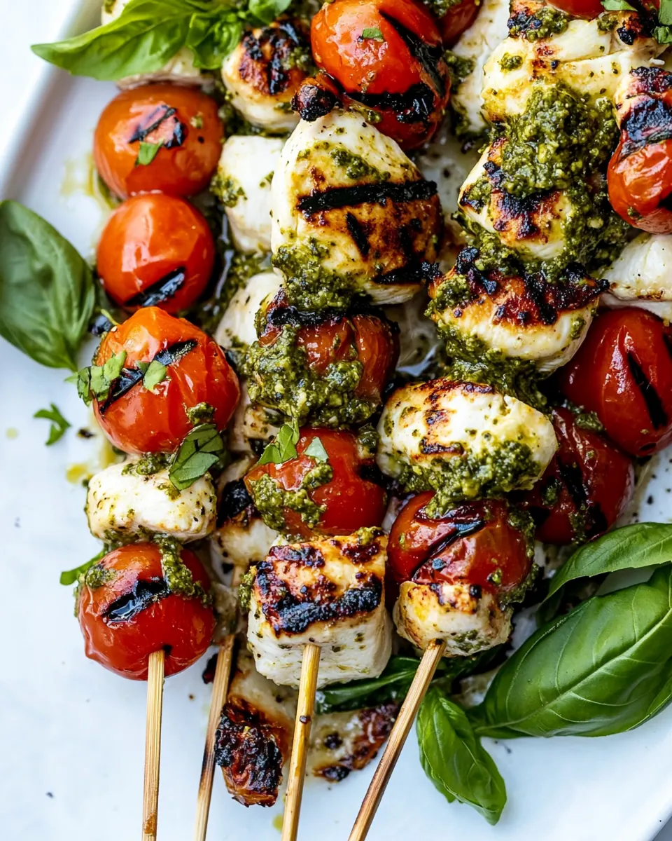 Grilled Caprese Pesto Chicken Skewers