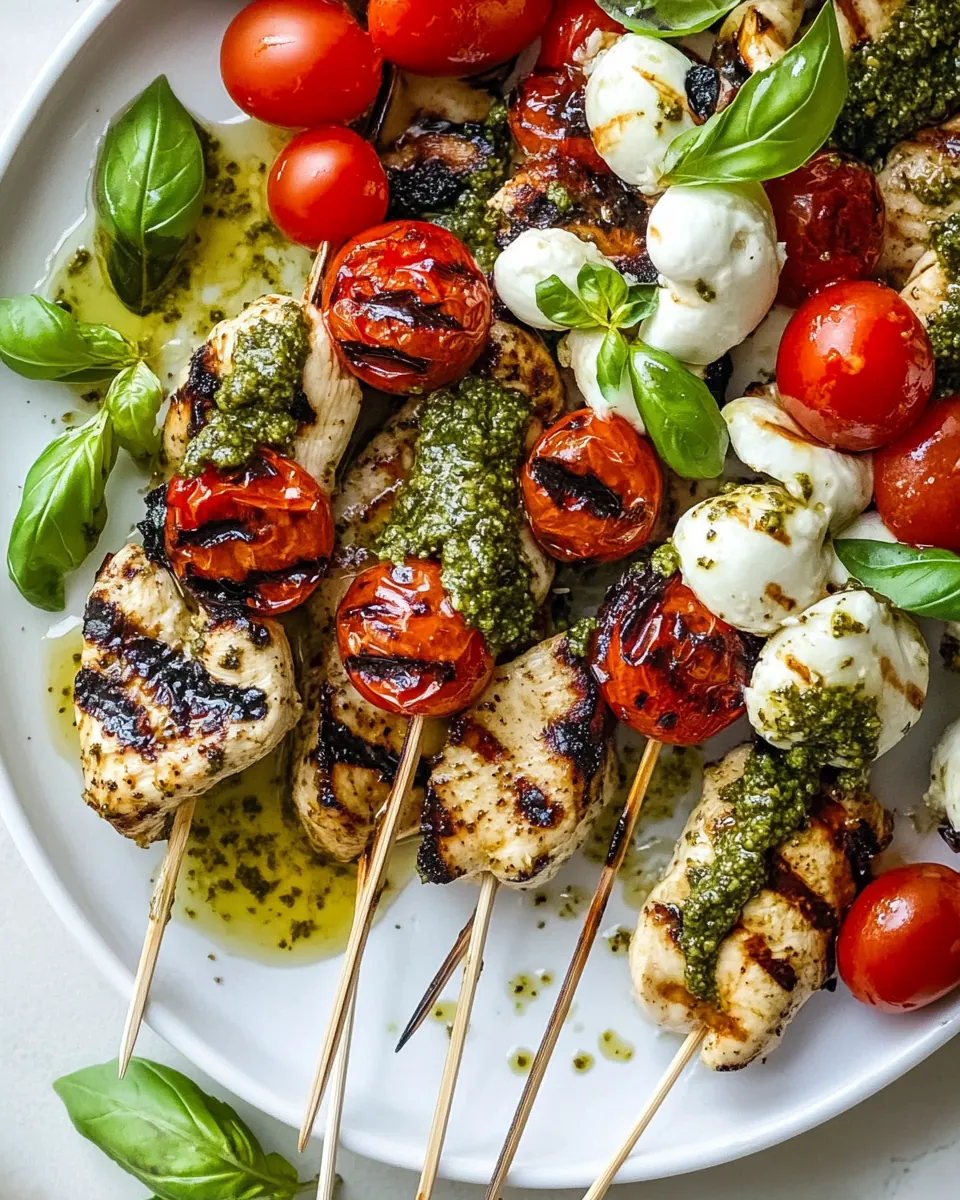 Grilled Caprese Pesto Chicken Skewers