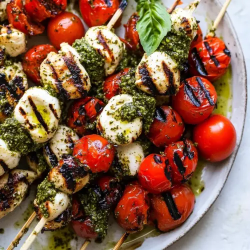Grilled Caprese Pesto Chicken Skewers