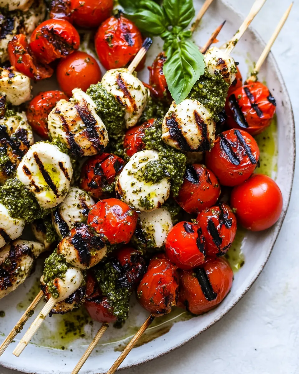 Grilled Caprese Pesto Chicken Skewers