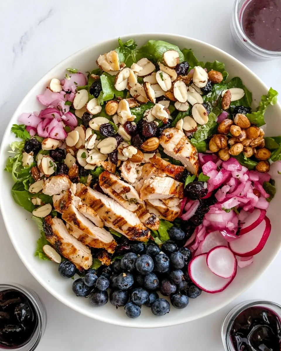 Grilled Chicken Blueberry Salad with Herb Sugared Marcona Almonds