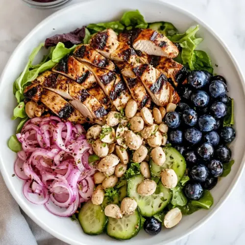 Grilled Chicken Blueberry Salad with Herb Sugared Marcona Almonds