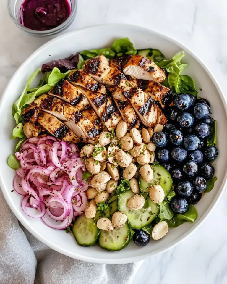 Grilled Chicken Blueberry Salad with Herb Sugared Marcona Almonds