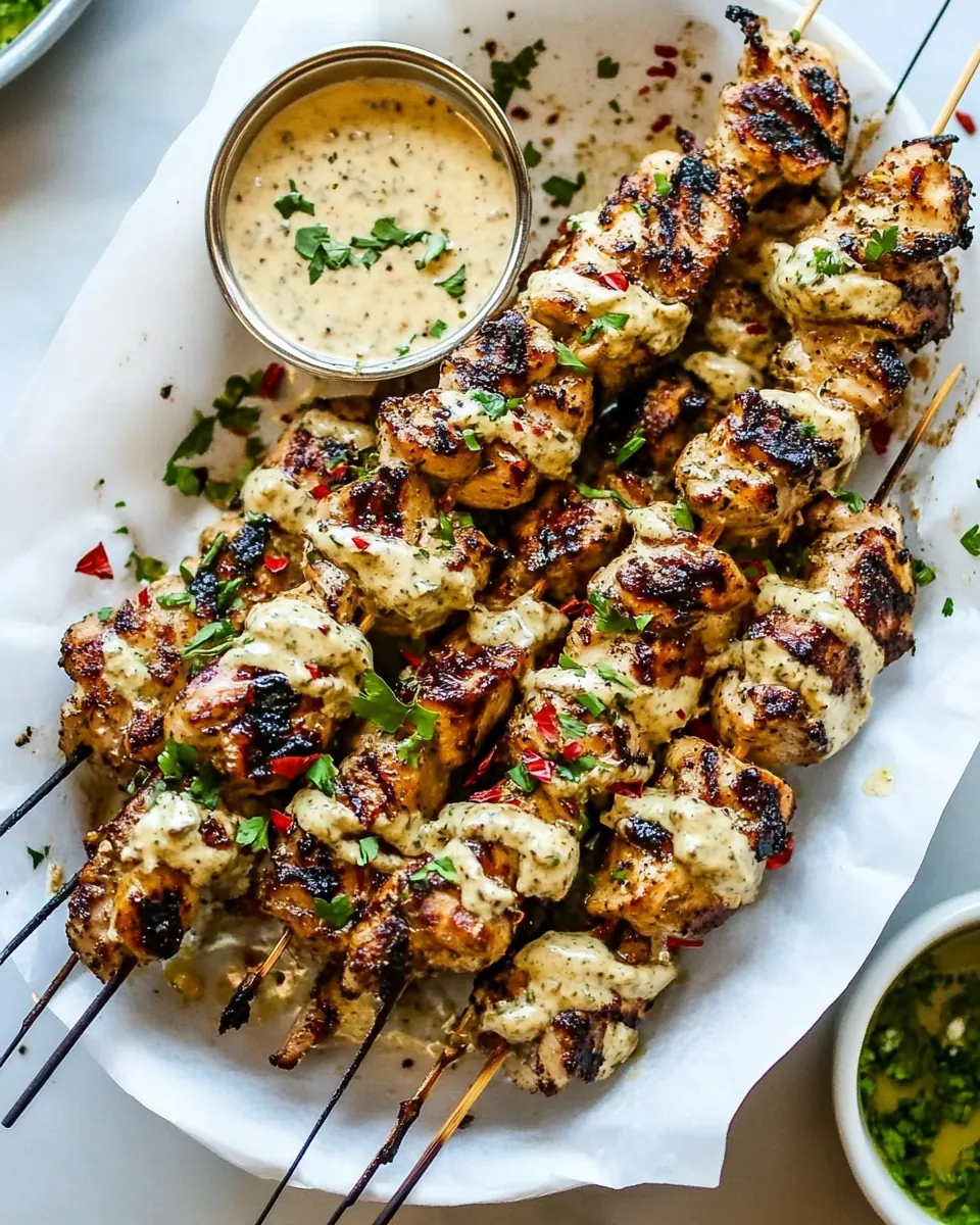 Grilled Chicken Skewers with Alabama White Sauce