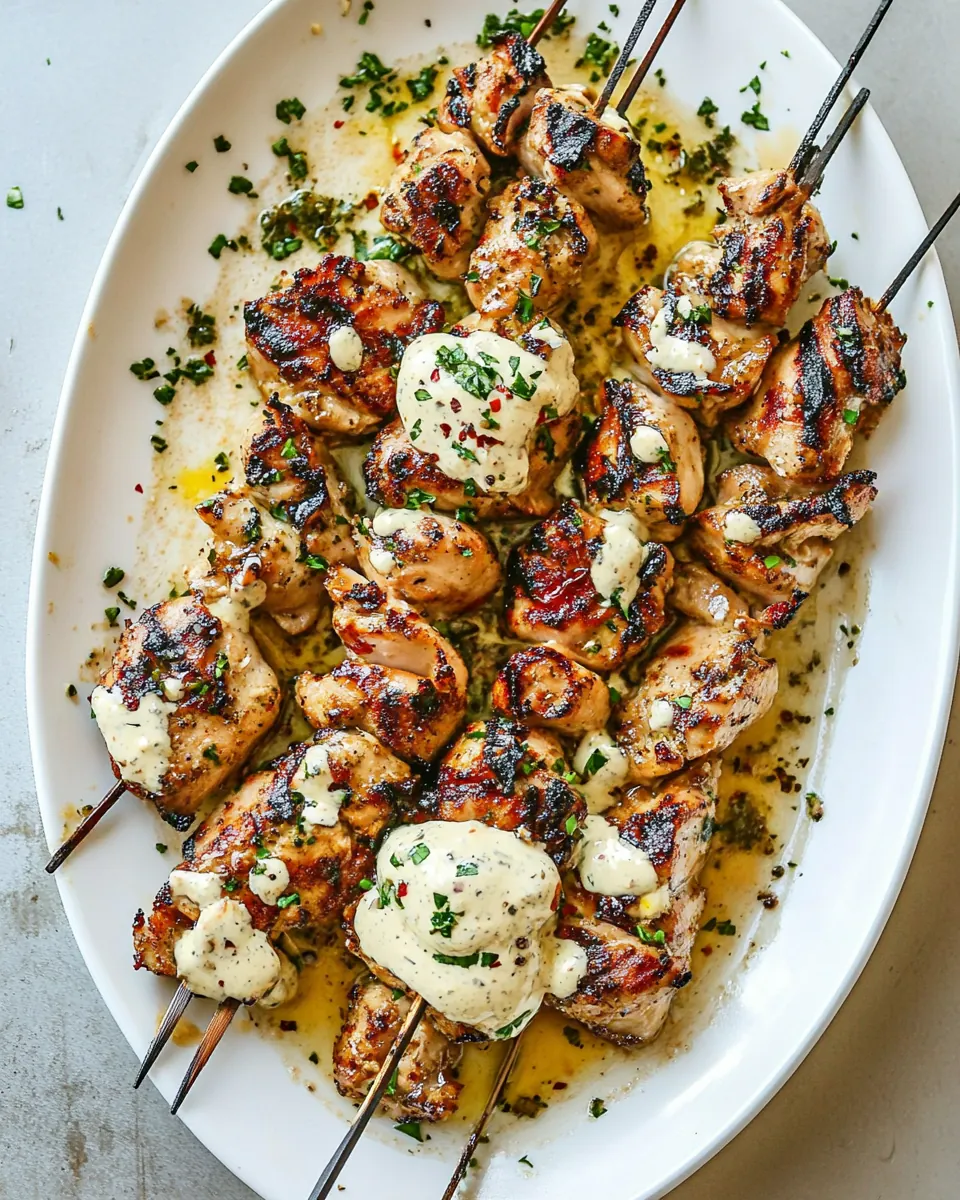 Grilled Chicken Skewers with Alabama White Sauce