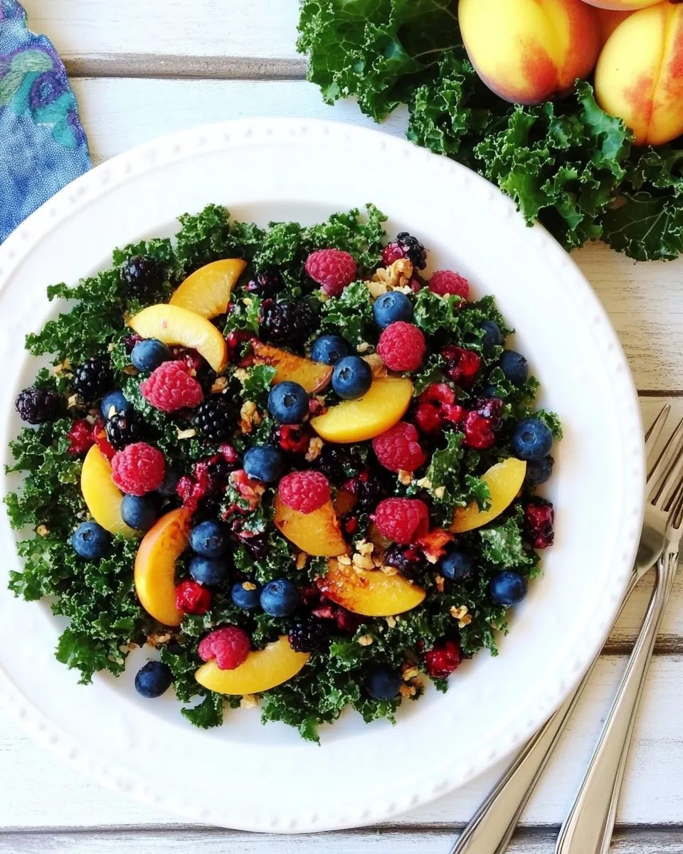 Grilled Kale Salad with Berries Nectarines