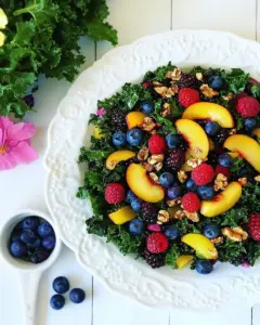 Grilled Kale Salad with Berries Nectarines