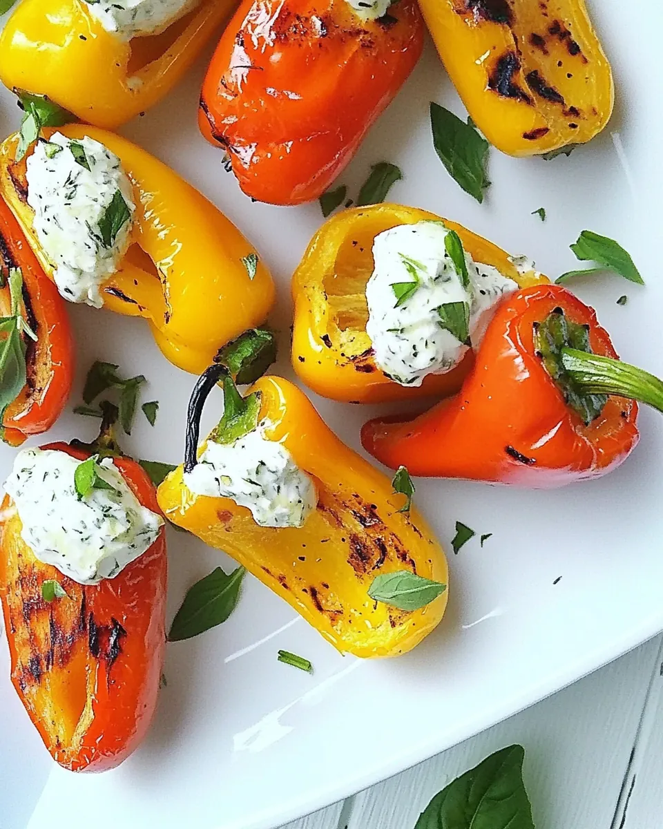 Grilled Rainbow Peppers with Herb Cream Cheese