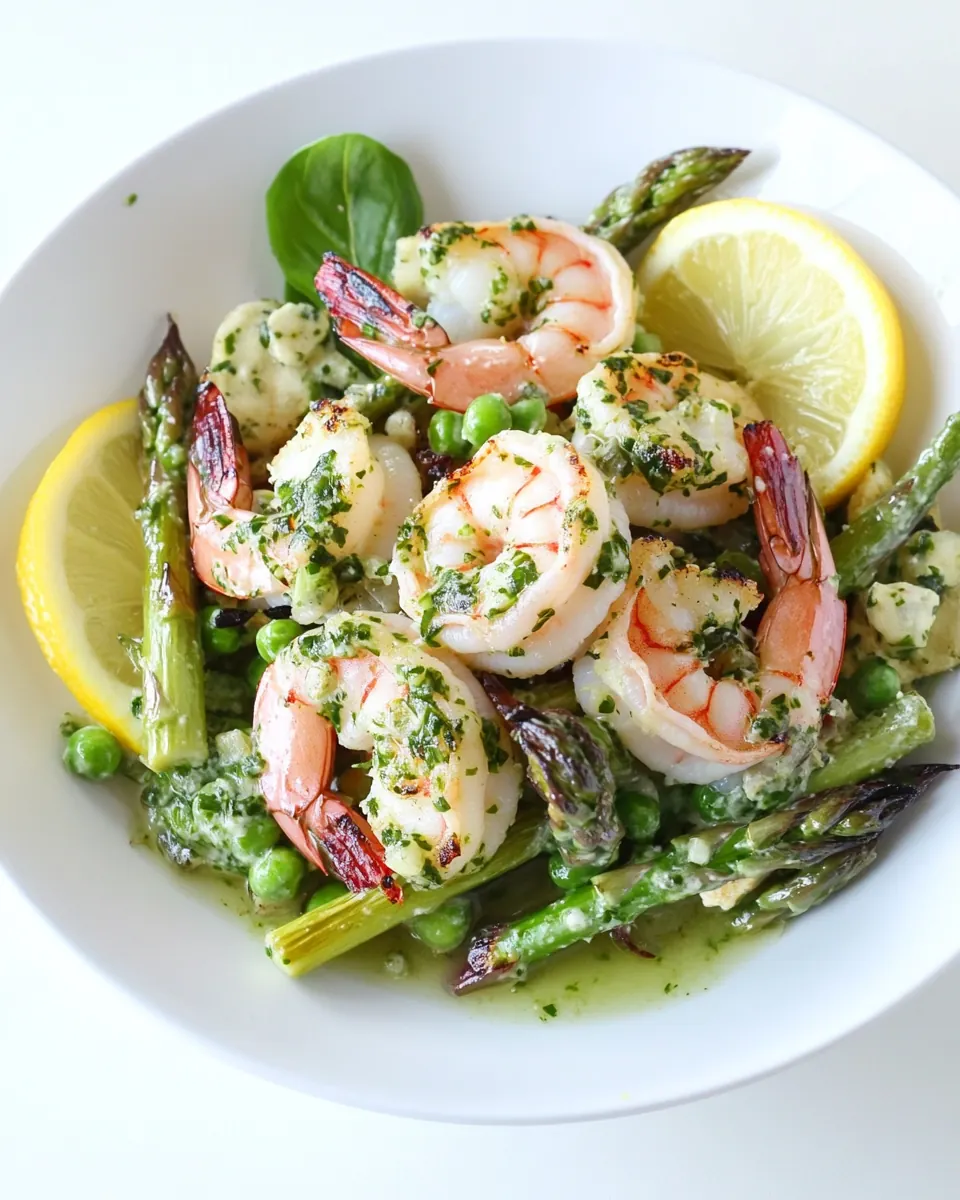Grilled Shrimp and Asparagus Salad with Lemon Pesto Dressing