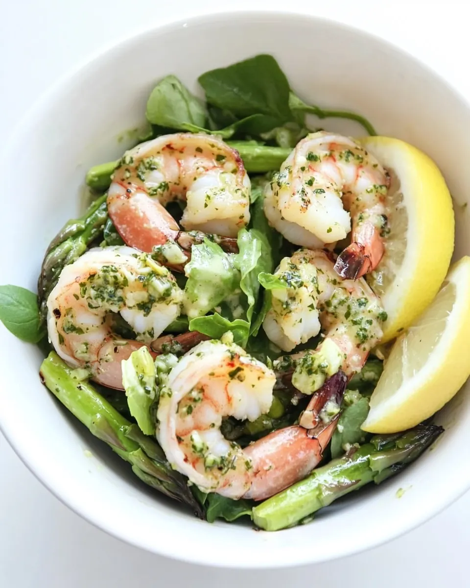 Grilled Shrimp and Asparagus Salad with Lemon Pesto Dressing