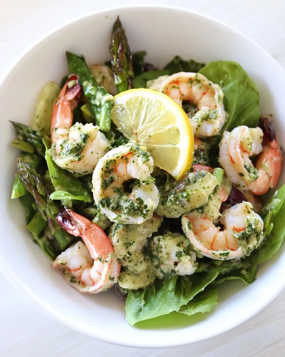 Grilled Shrimp and Asparagus Salad with Lemon Pesto Dressing