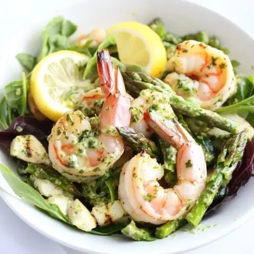Grilled Shrimp and Asparagus Salad with Lemon Pesto Dressing