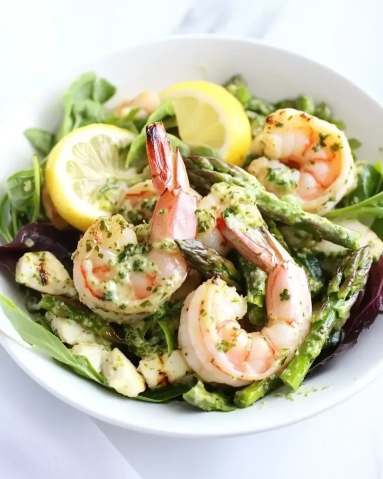 Grilled Shrimp and Asparagus Salad with Lemon Pesto Dressing
