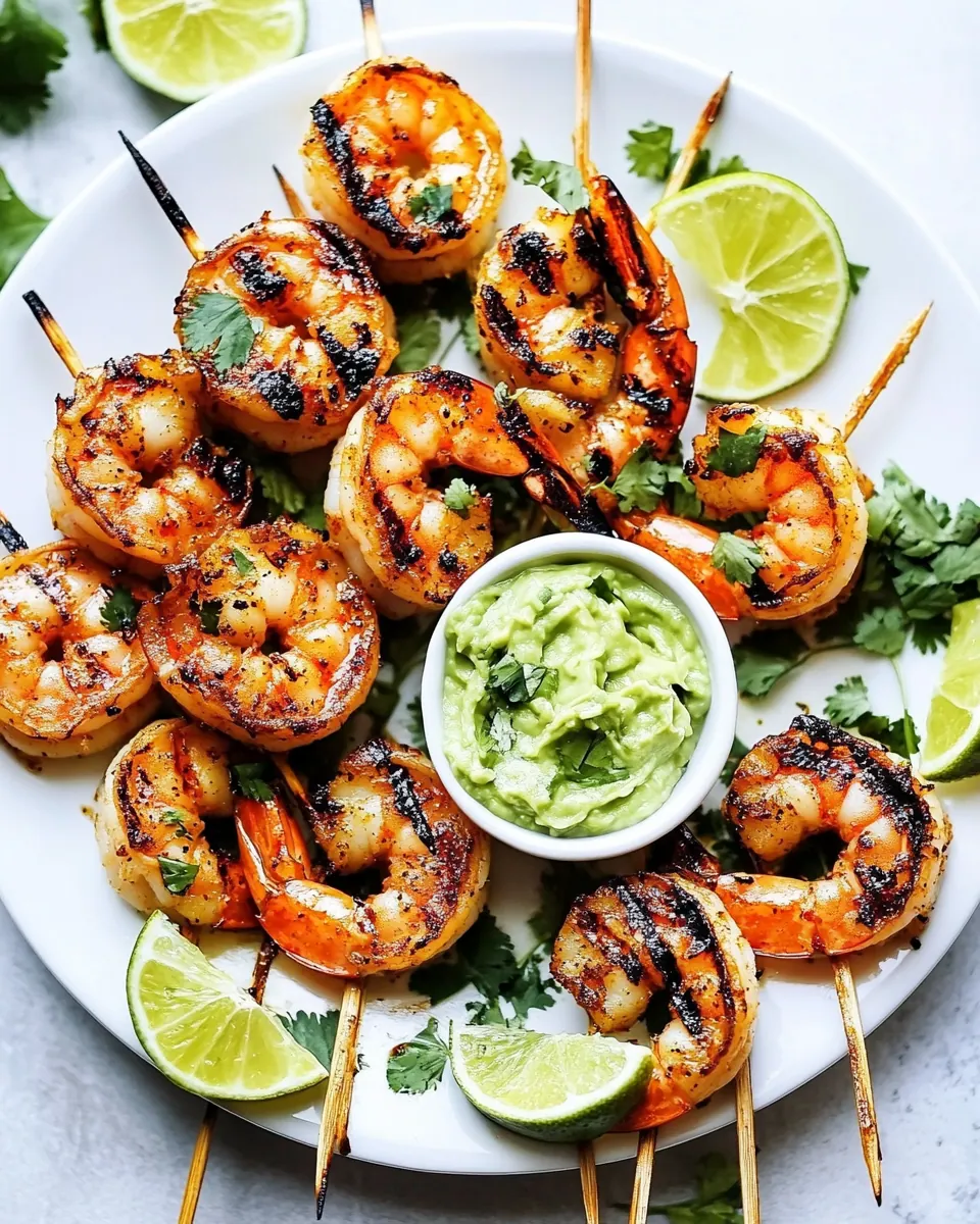 Grilled Spicy Lime Shrimp with Creamy Avocado Cilantro Sauce