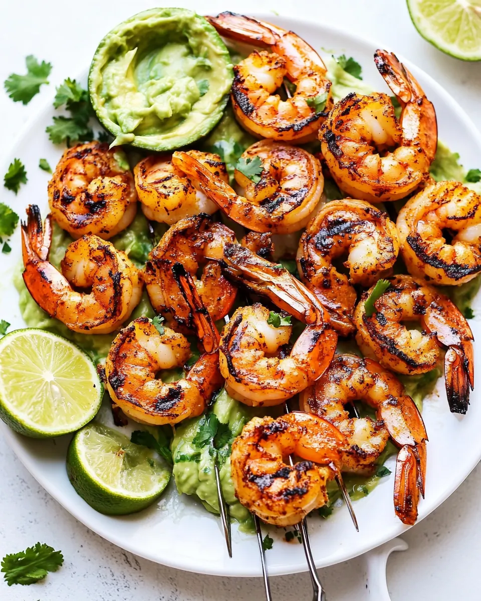 Grilled Spicy Lime Shrimp with Creamy Avocado Cilantro Sauce