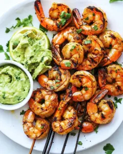 Grilled Spicy Lime Shrimp with Creamy Avocado Cilantro Sauce