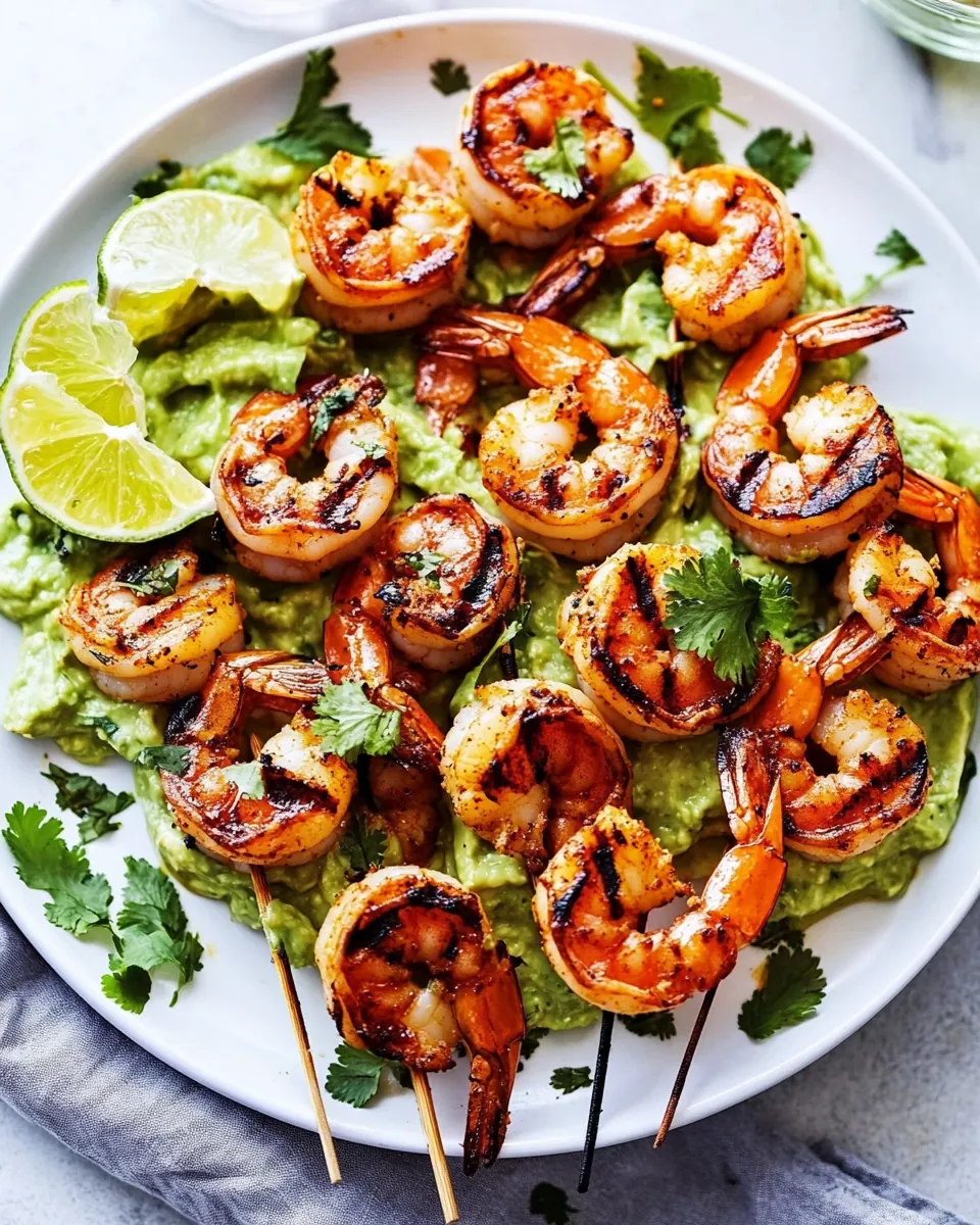 Grilled Spicy Lime Shrimp with Creamy Avocado Cilantro Sauce