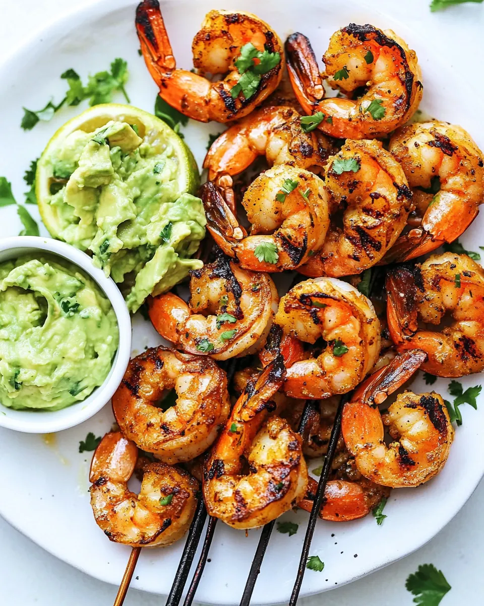 Grilled Spicy Lime Shrimp with Creamy Avocado Cilantro Sauce