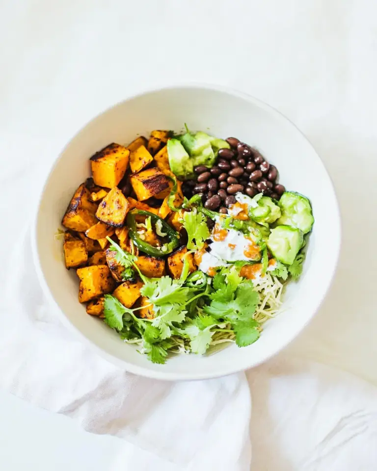 Grilled Sweet Potato Burrito Bowls with Black Beans Cumin Garlic Sauce