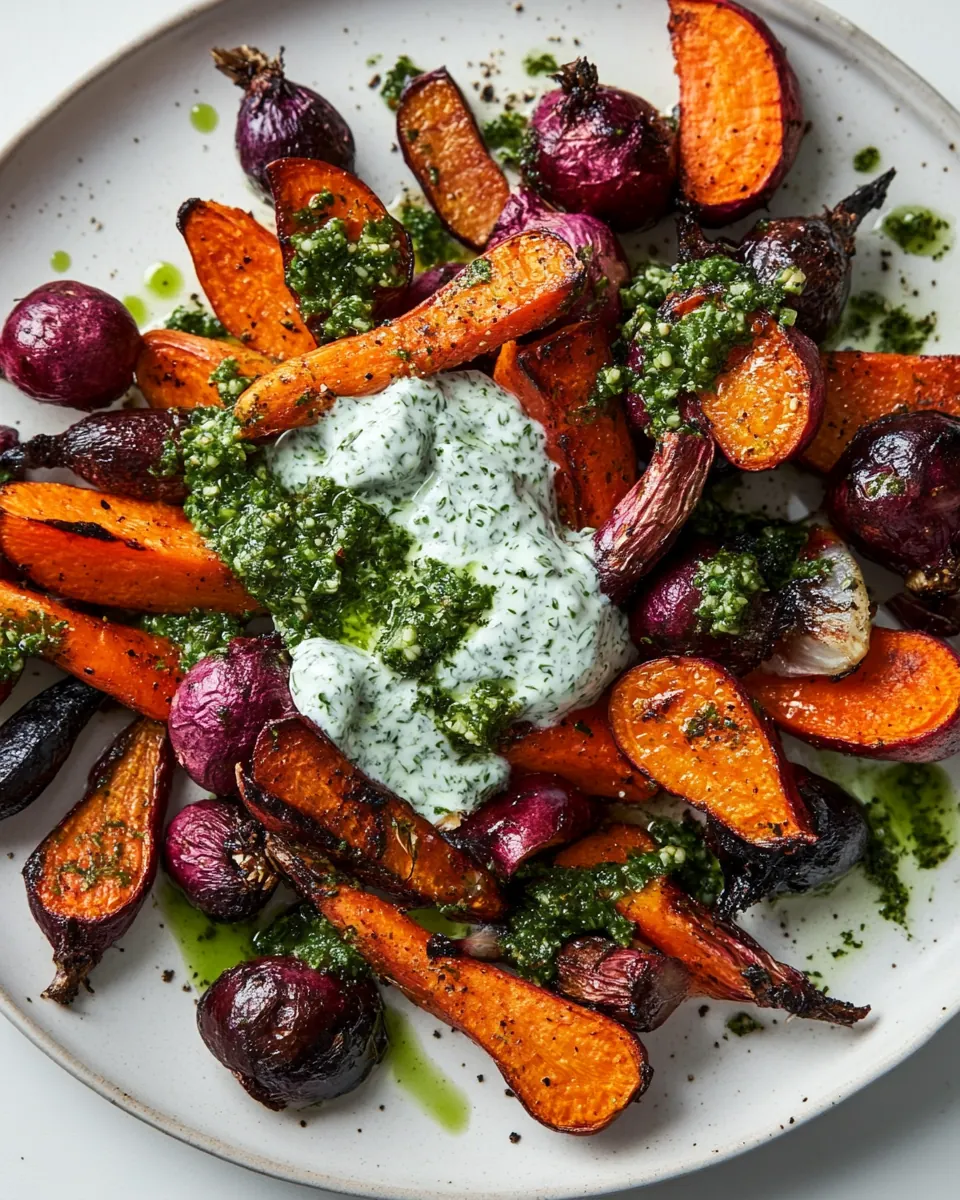 Grounding Roasted Roots with Herbed Jalapeño Yogurt Sauce