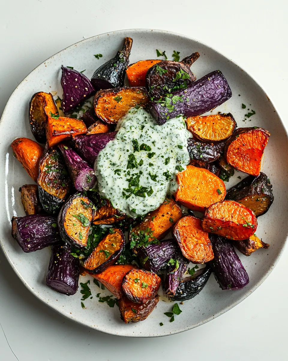 Grounding Roasted Roots with Herbed Jalapeño Yogurt Sauce