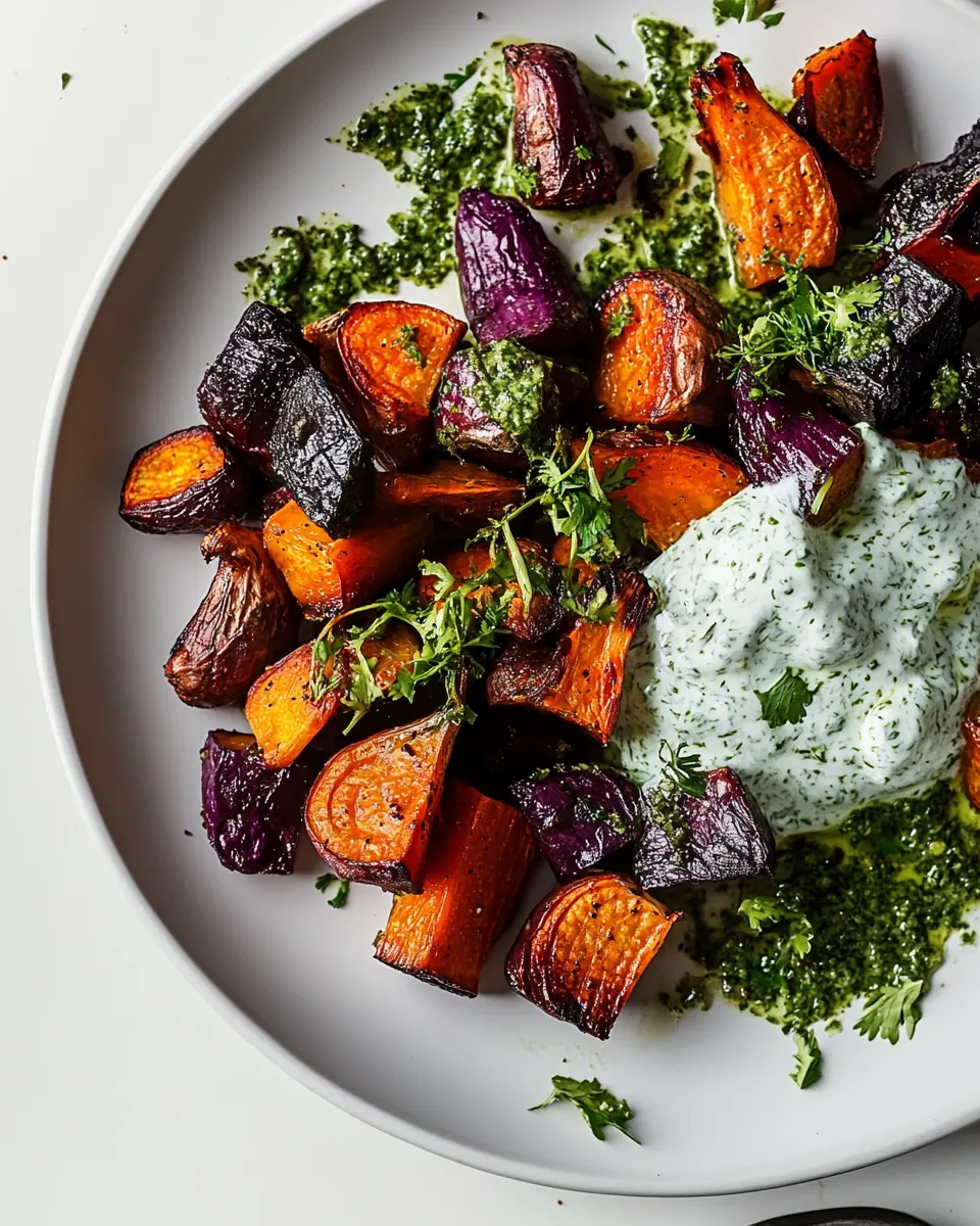 Grounding Roasted Roots with Herbed Jalapeño Yogurt Sauce
