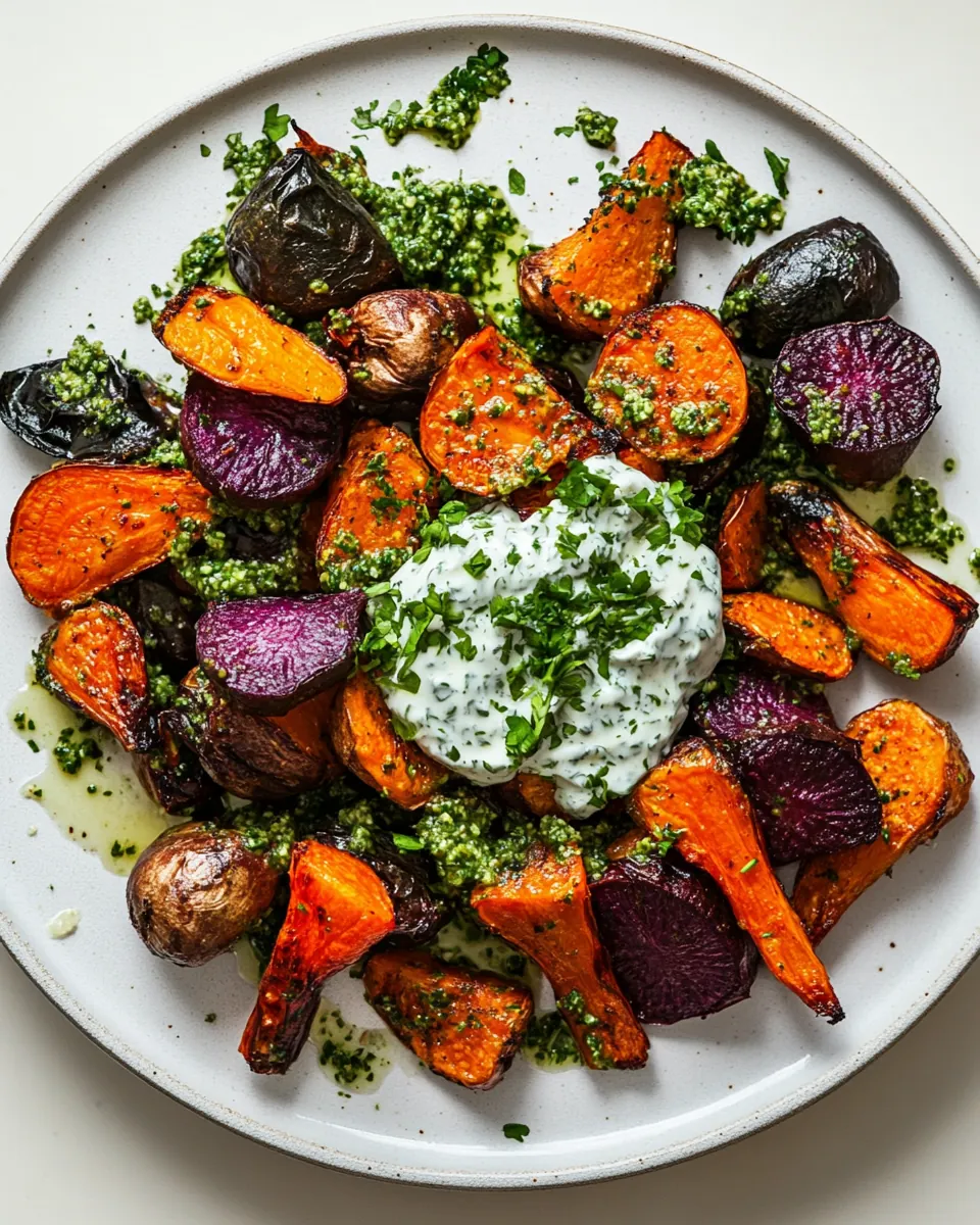 Grounding Roasted Roots with Herbed Jalapeño Yogurt Sauce