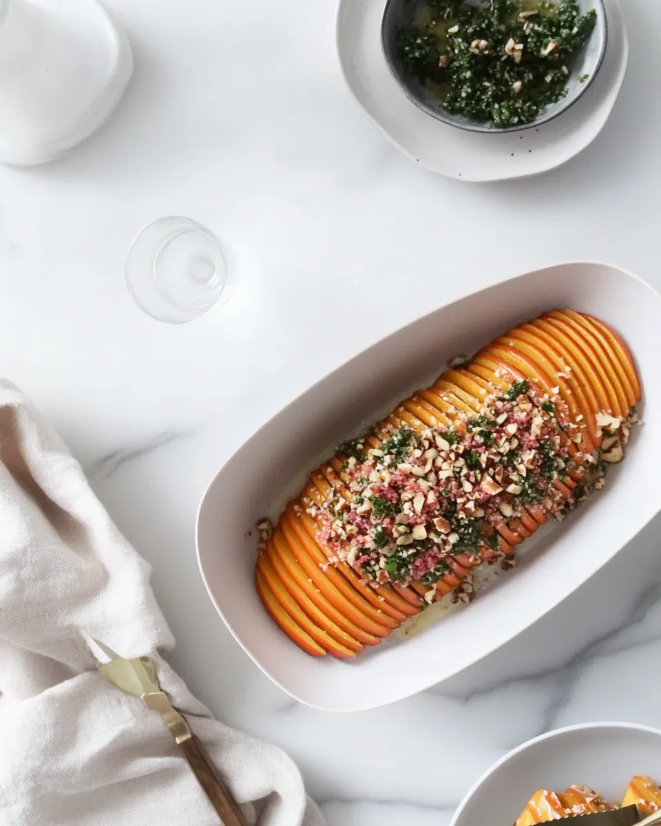 Hasselback Butternut Squash with Walnut Gremolata