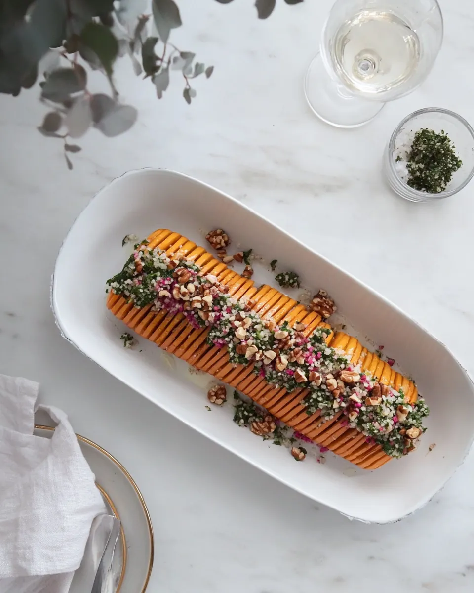 Hasselback Butternut Squash with Walnut Gremolata