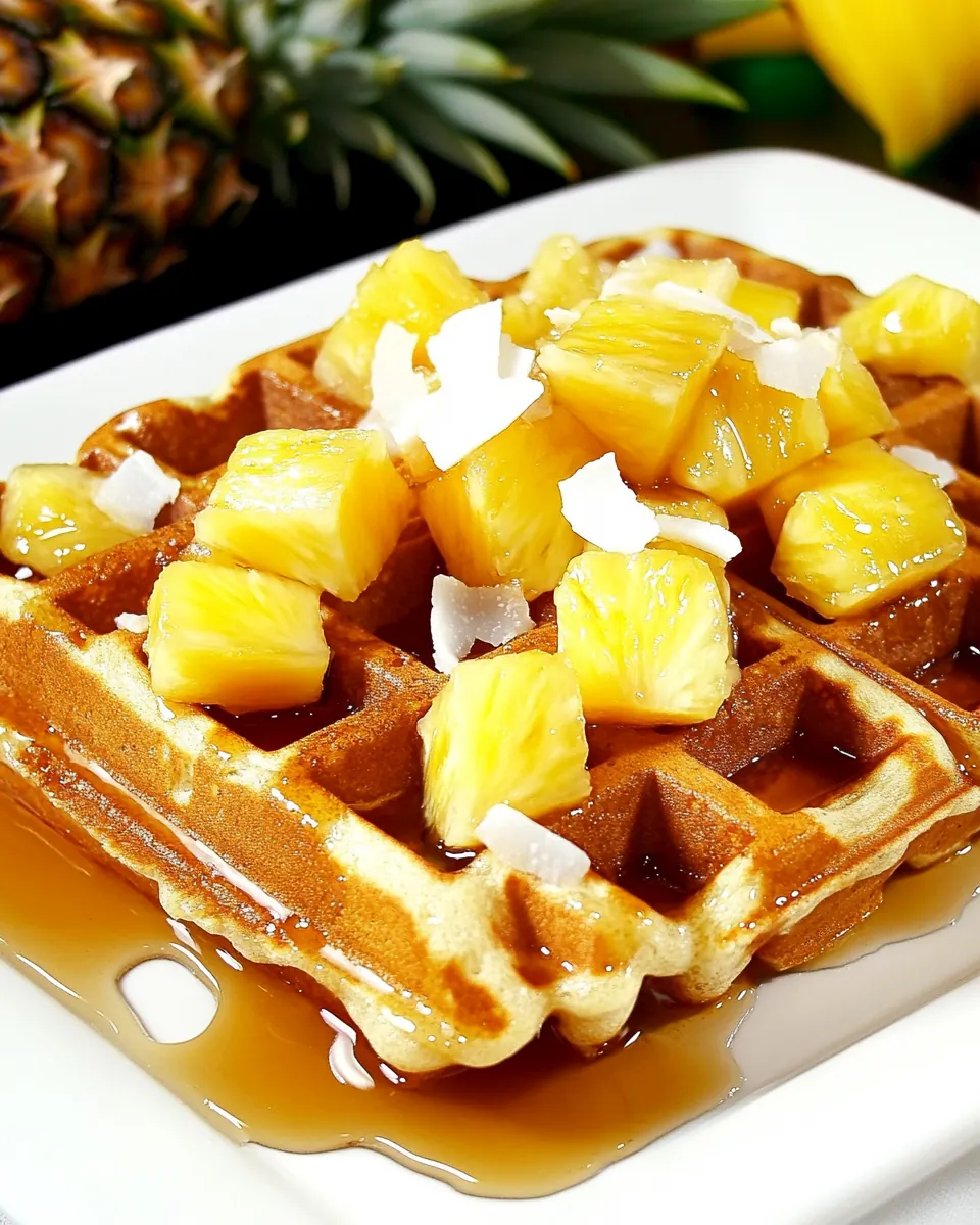 Hawaiian Waffles with Pineapple Coconut Syrup