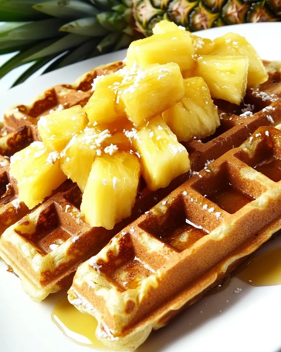 Hawaiian Waffles with Pineapple Coconut Syrup