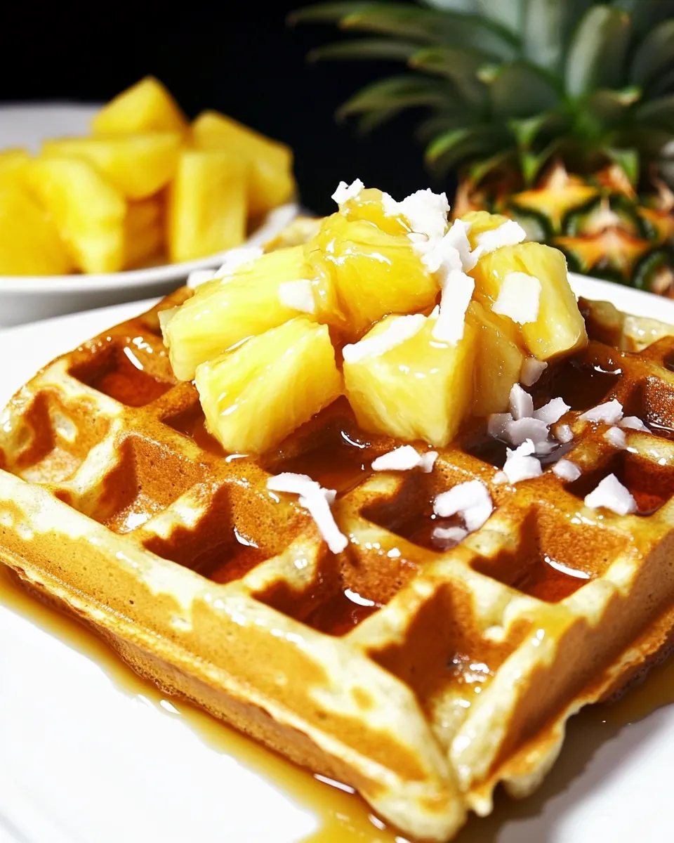 Hawaiian Waffles with Pineapple Coconut Syrup