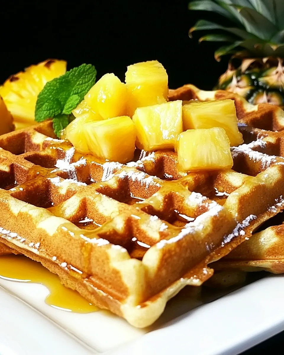 Hawaiian Waffles with Pineapple Coconut Syrup