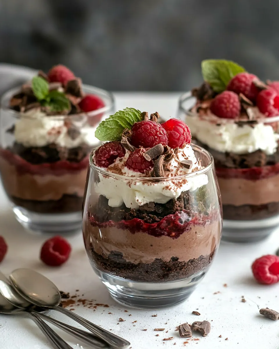 Healthy Brownie Chocolate Raspberry Mousse Parfaits